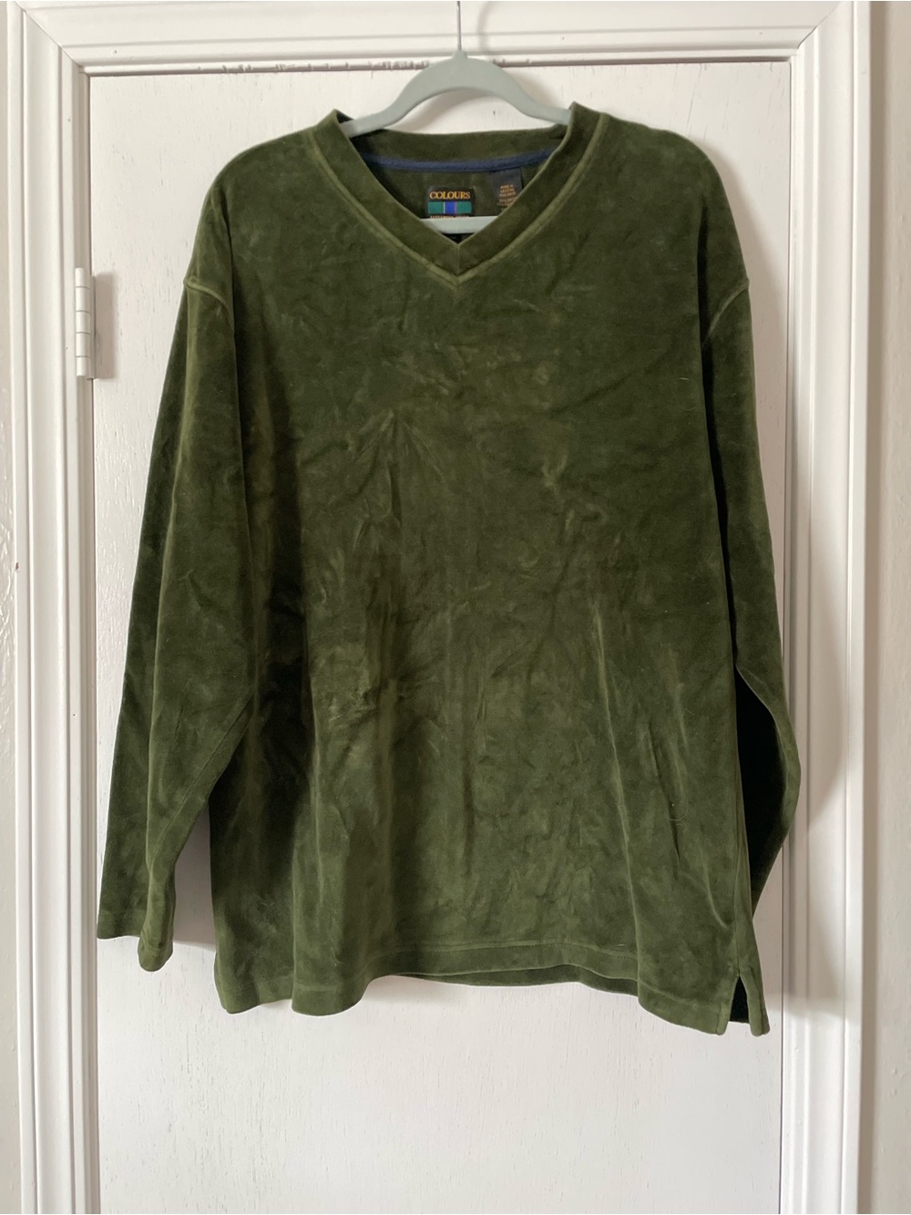 Alexander Julian Olive Green Velour Shirt with Navy Trim